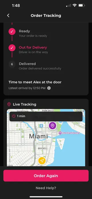 Interfaz de seguimiento en tiempo real de la app de Temple